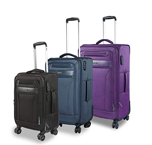Image of Nasher Miles Berlin Expander Soft-Sided Polyester Luggage Set of 3 Trolley Bags (55, 65 & 75 cm) (Black,Blue,Purple).