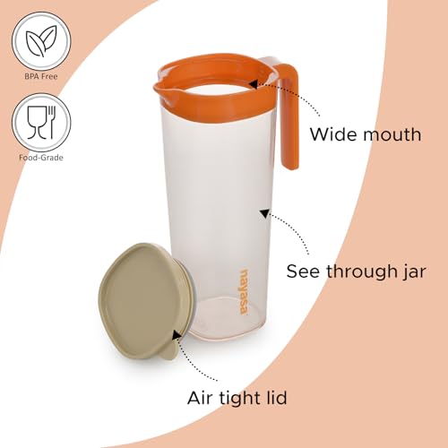 Image of Nayasa Aron 1160 ml BPA Free Leak Proof | Freezer Safe | Convienient Handle | Press & Pour Lid | Indoor and Outdoor Use | Serving for Gatherings | Plastic Water Jug - Orange
