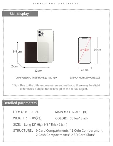 Mens Rfid Wallet, Slim Credit Card Wallet for Men, Leather Bifold Cash Laddies Wallet with Zipper Coin Pocket & ID Window3