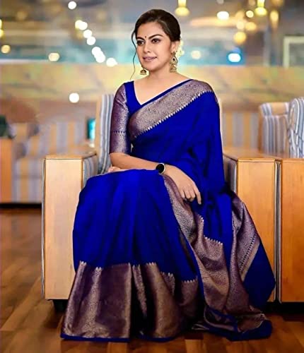 Image of Avantika Fashion Woven Kanjivaram Soft Lichi Silk Embellished Banarasi Saree With Blouse Piece For Women