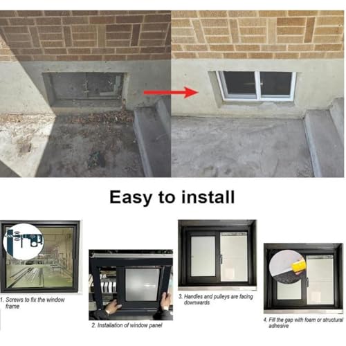 Ventana corredera de sótano anti humedad con vidrio templado horizontal gris 6