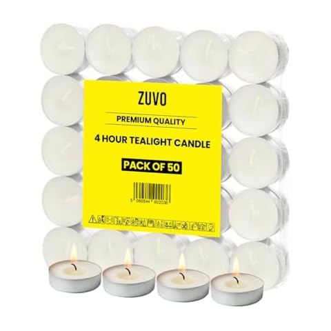 Zuvo 50 Pack 4-Hour Unscented Tea Lights Cover