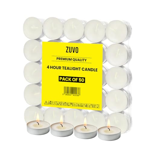 Zuvo Tea Lights Candles 4-Hour Burn (50 Pack)