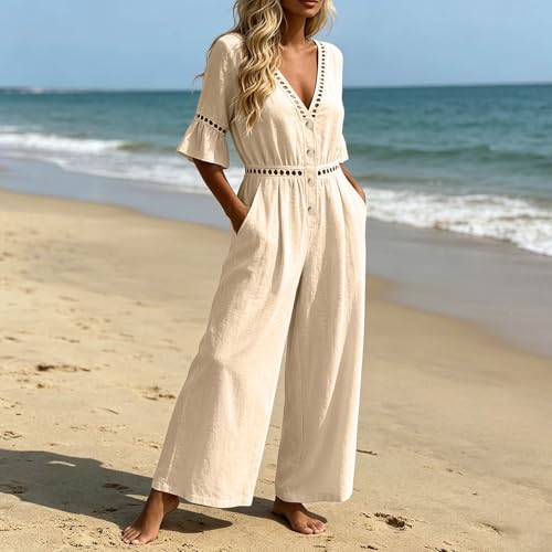 Combinaison-short femme été décontractée à col en V chic