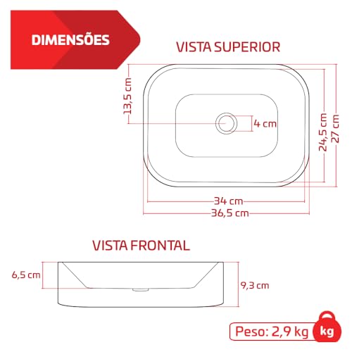 Cuba Pia De Apoio Retangular 36x27cm Luna Cinza Para Banheiro