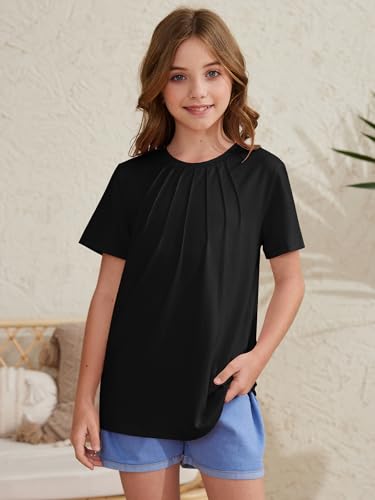 Image of ZDC Girls' Short Sleeve Shirts Kids Crewneck T-Shirts Summer Tops Basic Tees 5-14 Years