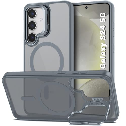 Image of TheGiftKart Hybrid Matte Frosted Back Cover Case for Samsung Galaxy S24 5G Compatible with MagSafe | Built-in Stand | Shockproof Hard Back Case Cover for Samsung S24 5G (PC & TPU, Translucent Grey)