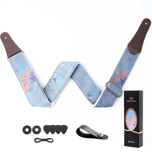 WELAIYOOUQ Guitar Strap, Embroidery Jacquard Adjustable Guitar Straps for Acoustic/Bass/Electric Guitar, Includes Guitar Pick, Strap Button and Strap Lock, Constellation Gift (Libra)