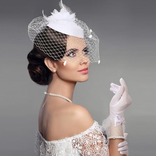 Tocados y guantes de fiesta para bodas y comuniones con perlas de imitación 2