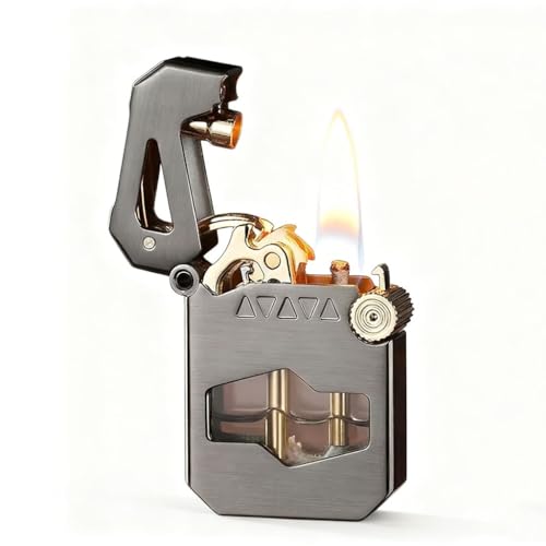 Retro Mechanical Kerosene Lighters, Semi-Automatic Transparent Kerosene Lighter, Office Decoration(Black)