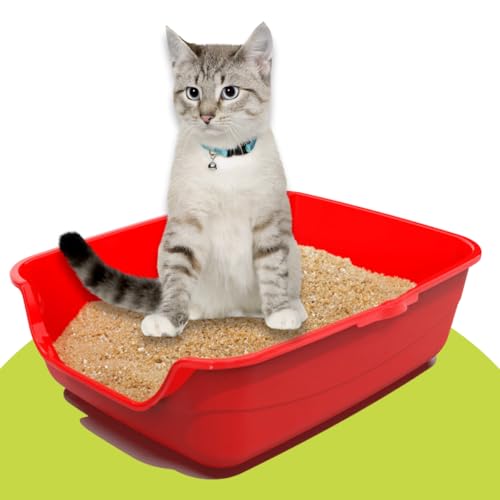 Caixa de Areia Extra Grande Mega Miau e Aberta para Gatos - Higiene e Conforto - Vermelha