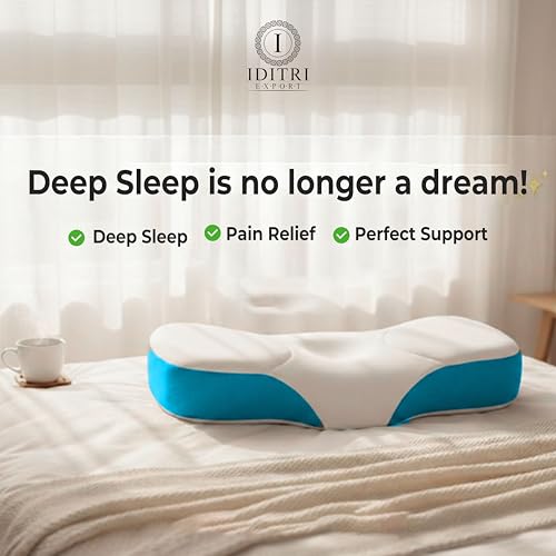 Image of Orthopedic Memory Foam Pillow, Patterned Breathable Jersey, 66 x 38 x 12 cm, Contoured Support for Neck Shoulder Spine, Slow Rebound Core, Ergonomic Sleep Aid, Sky Fabric