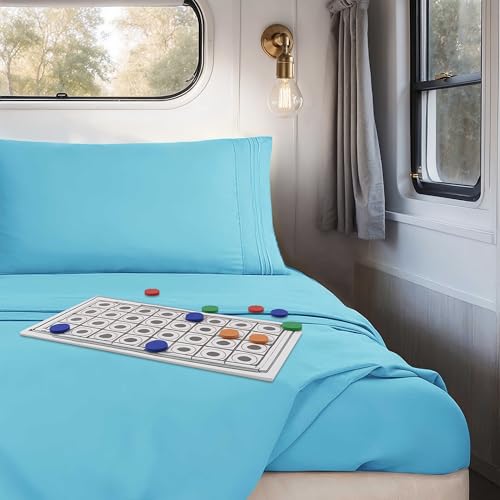 Image of Nestl Bright Blue Short Queen Sheets for RV, Hotel Luxury RV Queen Sheets Set, 4 Piece Fitted Bed Sheet Set and Pillowcases, Super Soft, Wrinkle-Free, and Breathable Camper Bedding