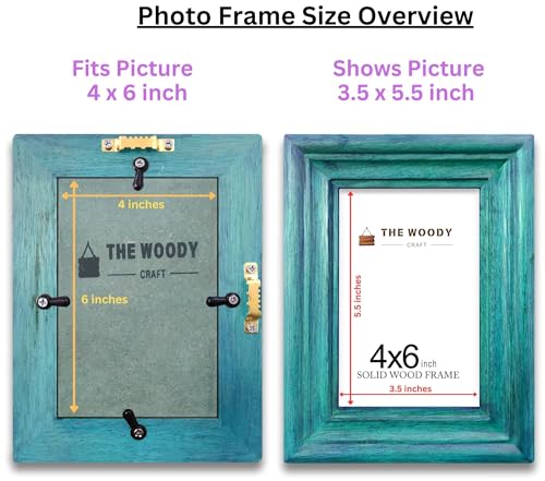 Image of 4x6 Photo Frame | Photo Frames for Wall Decor | mini Photo Frame | Blue Wood Frame for Wall | Ideal for Home, Office & Bedroom (4x6 inch, Blue)