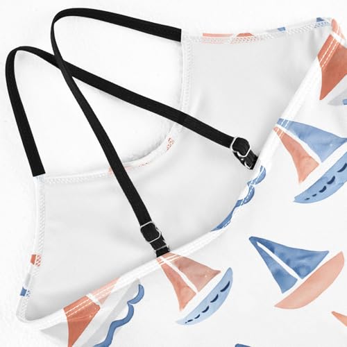 ALAZA Watercolor Sail Boat Cartoon Girls Swimsuit Bathing Suit Beach Swimwear One Piece 3-10T4