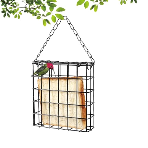 SUQ I OME Outdoor Wild Bird Feeder, Black Small Hanging with Metal, Single Suet Cake Style for Outside Office (Square)