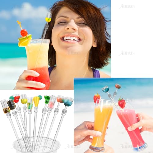 Auear 10 Pack Swizzle Sticks Acrylic Colorful Cocktail Drink Stirrer Clear Shafts For Bars Cafes Restaurants Home Use thumb #5