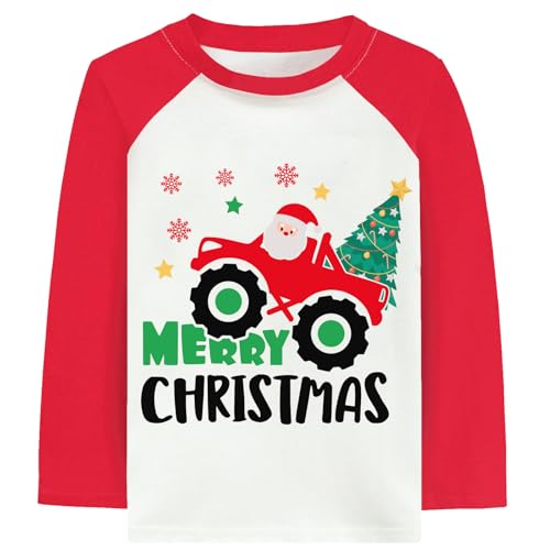Little Boy Christmas T-Shirt Kids Xmas Snowman Monster Truck Ugly Reindeer Shirt Raglan Long Sleeve Cotton Tee Top 3-10 Years