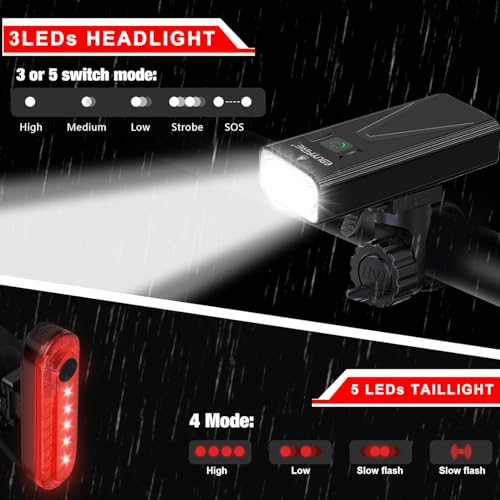 EBUYFIRE Luces Bicicleta Delantera y Trasera LED Recargable USB, 3 Modos, IPX5 Impermeable Luces Seguridad para Ciclismo de Montaña y Carretera(3 LED) - imagen 2