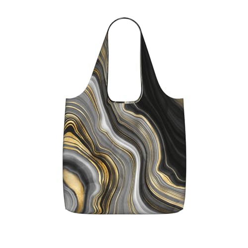 Pcoiuyb Gema de ágata moderna negra y dorada,Bolsas de compras reutilizables, bolsas de supermercado plegables, bolsas de gran capacidad