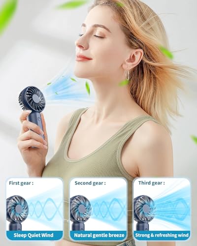Image of TEKCOOL Portable Mini Fan - Rechargeable Hand Fan with 3 Adjustable Speeds, 2000mAh Battery, Lightweight Design, Low Noise, and Easy Portability for Indoor and Outdoor Use (Blue)