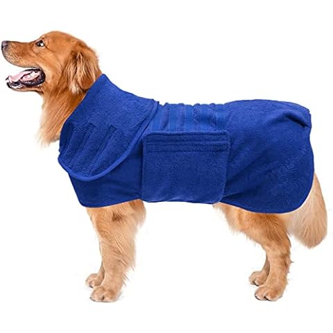 Dog Drying Coat Dressing Gown Towel Robe pet Microfibre Super Absorbent Anxiety Relief Designed Puppy fit for xs Small Medium Large Dogs - Blue - M Cover