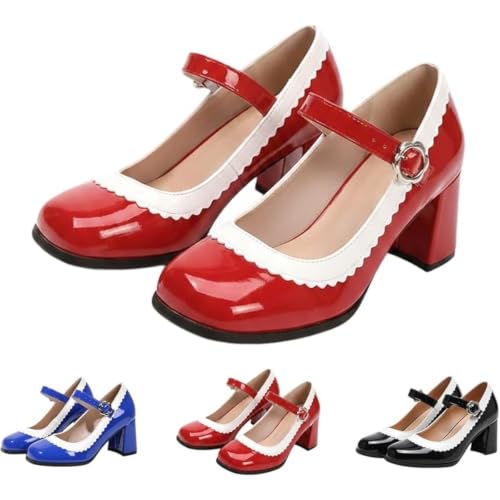 Escarpins Mary Jane de qualite superieure couleur rouge intemporelle pointure 39 EU