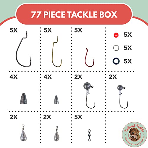 Tailored Tackle Bass Fishing Kit 77 Pc Bass Gear Tackle Box With Tackle Included Crankbait Lures Spinner Baits Jigs Worms Swimbaits Topwater Frog Lure Fish Hooks Bait Fishing Gifts Equipment #TOP2