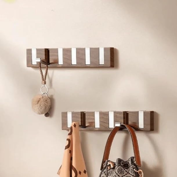 Abovsare Rustic Wall Mounted Coat Rack: Wooden Coat Hook Hanger - 6 Hooks for Hanging Clothes Robes Towels Coats 2