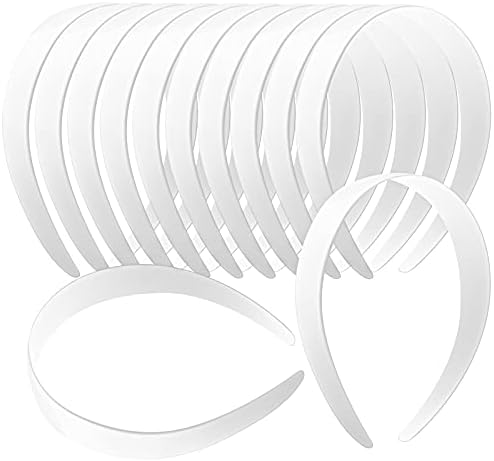 VOKOY 12 Pcs White Plastic Headbands, 1" Wide No Teeth Plain Headbands DIY Hair Bands Headbands for Girls Women