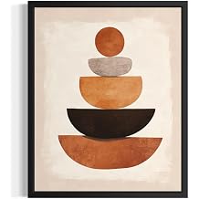 Boho Balance Stones Neutral Abstract Zen Poster Earth Tone Black Framed Wall Art Print Poster, Photography for Restroom Home Picture Photo Artwork Gallery B144 24" L x 18" W, Black Frame