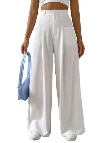 Image of Shasmi Women's Loose Mid Rise Solid, Pleated Trousers, Wide Leg Pocket Casual Long Korean Trousers Pant (146)