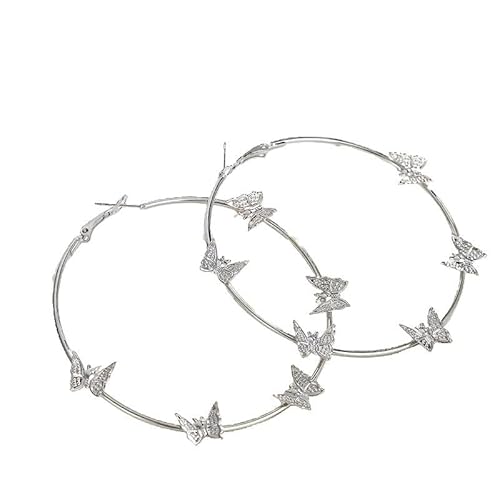 Butterfly Hoop Earrings, Large Silver Crystal Hoops, Fashion Statement Jewelry