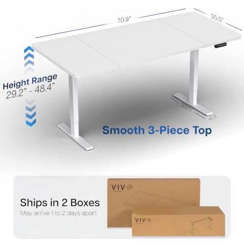 Image of VIVO White 71 x 36 in Standing Desk, DESK-KIT-1W7W-36 | Electric, Holds 220 lbs, Sit Stand, Height Adjustable, Extra Deep Table Top, Memory Presets, 1B Series, White Frame