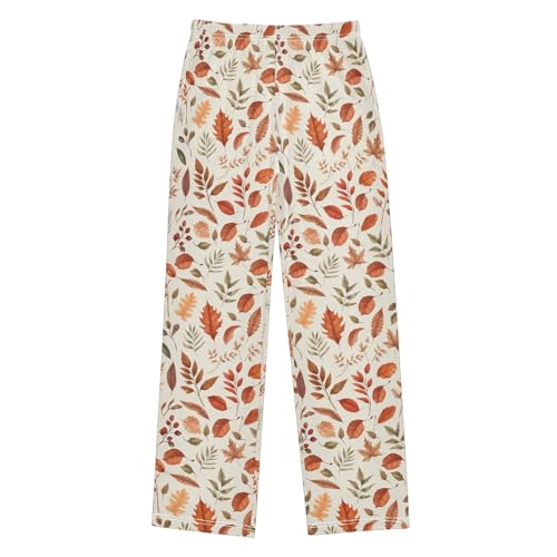 Pajama Pants Lounge Sleep PJ Bottoms Sleepwear Elastic Waist Drawstring S Hand Drawn Maple Leaf
