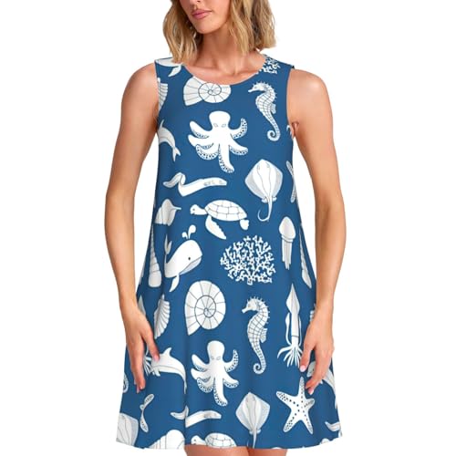 Robe d'été décontractée sans manches à imprimé marin pour femme