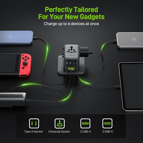 Image of Epicka Pulse Duo 45W Universal Travel Adapter, International Power Adapter with PD & QC 3.0 Fast Charging for 2 Devices Simultaneously, European Travel Plug Adapter, Travel Essentials (Black)