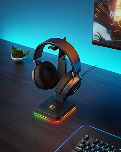 Soporte RGB para auriculares con 2 USB negros de mesa gaming 8