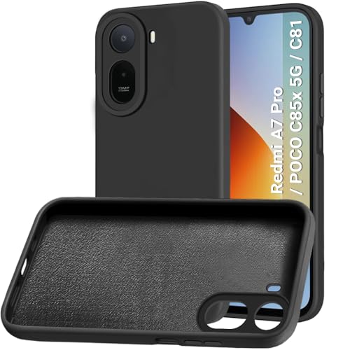 Image of TheGiftKart Liquid Silicon Back Cover Case for Mi Redmi A7 Pro /Poco C85x 5G | Stylish Camera Protection Module | Micro-Fibre Lining Inside | Shockproof Back Cover Case (Silicone, Black)