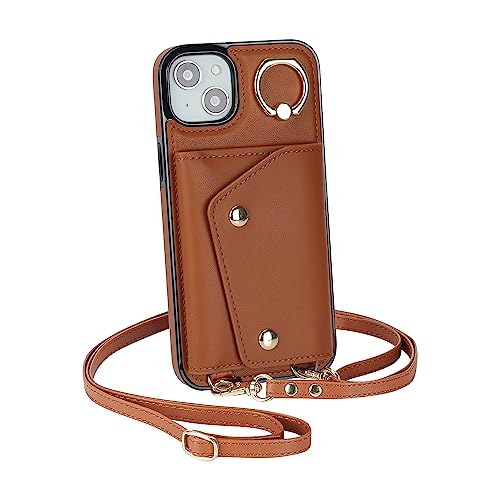 VQWQ Funda Compatible with Huawei P40 Pro Plus - 1,5M Colgante Anillo Metal Botón Billetera Funda de Cuero Soporte y Cartera para Tarjetas Carcasa para Huawei P40 Pro Plus [XL] -Brown