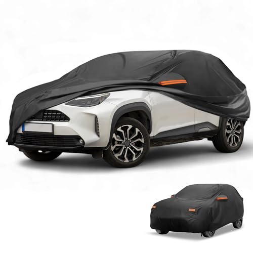 Image of All-Weather Waterproof Car Cover - UV-Resistant Outdoor Full Exterior Protection for Toyota Yaris Cross 210D-PU Black with Right Side Zipper