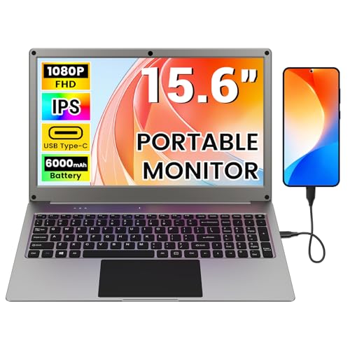 GrowCube Portable Monitor with Keyboard 15.6 Inch Lapdock Display with 6000mah Built-in Battery CrowView Note 1080P FHD USB C Monitors Compatible with RPi5 PC Phone Mac Game Console