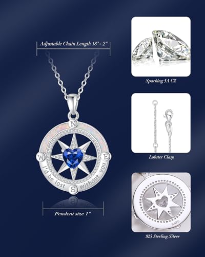 FANCIME Compass Necklace for Women Sterling Silver Compass Jewelry Opal Pendant Fine Jewelry Gemstone Birthday Christmas Gifts for Wife - Image 7