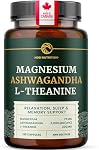 L Théanine, Glycinate de magnésium + Supplément Ashwagandha , Relaxation, sommeil & Soutien mémoire -Soulagement du stress, Calme, Mood & Suppléments pour le sommeil (Fabriqués au Canada) & Non-OGM 120 Ct