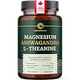 L Theanine, Magnesium Glycinate + Ashwagandha Supplement | Relaxation, Sleep & Memory Support | Stress Relief, Calm, Mood & Sleep Supplements | Made in Canada & Non-GMO | 120 Ct