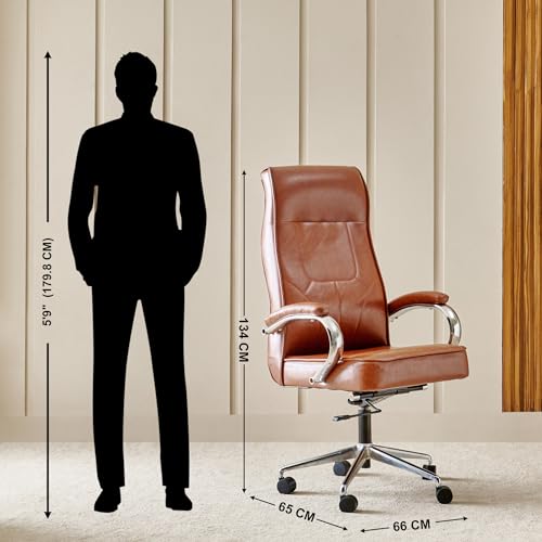 Image of Home Centre | Zuby | Faux Leather | High Back | Metal | Study and Office Chairs | Brown | 1 Year Warranty