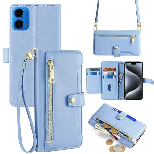 Sac à main portable Moto G45 en similicuir bleu pour vos sorties