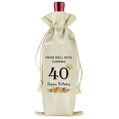 40Th Birthday Gifts For Women, 1983 Birthday Party Decoration Wine Favor Bag, Wine Bag Gift For Happy Anniversary For Husband Wife, Wine Gifts For Friends Sisters Dad Mom Grandparents-Pairs Well With Turning 40 Years Old #TOP5