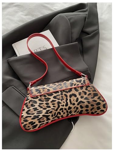Women's Y2K Leopard Flap Shoulder Handbags Contrast Binding Bowknot Underarm Bag Purse2