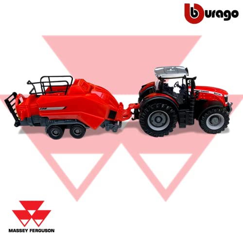 Miniatura Trator Massey Ferguson 8740s Com Enfardadeira Farm 1/40 Burago
